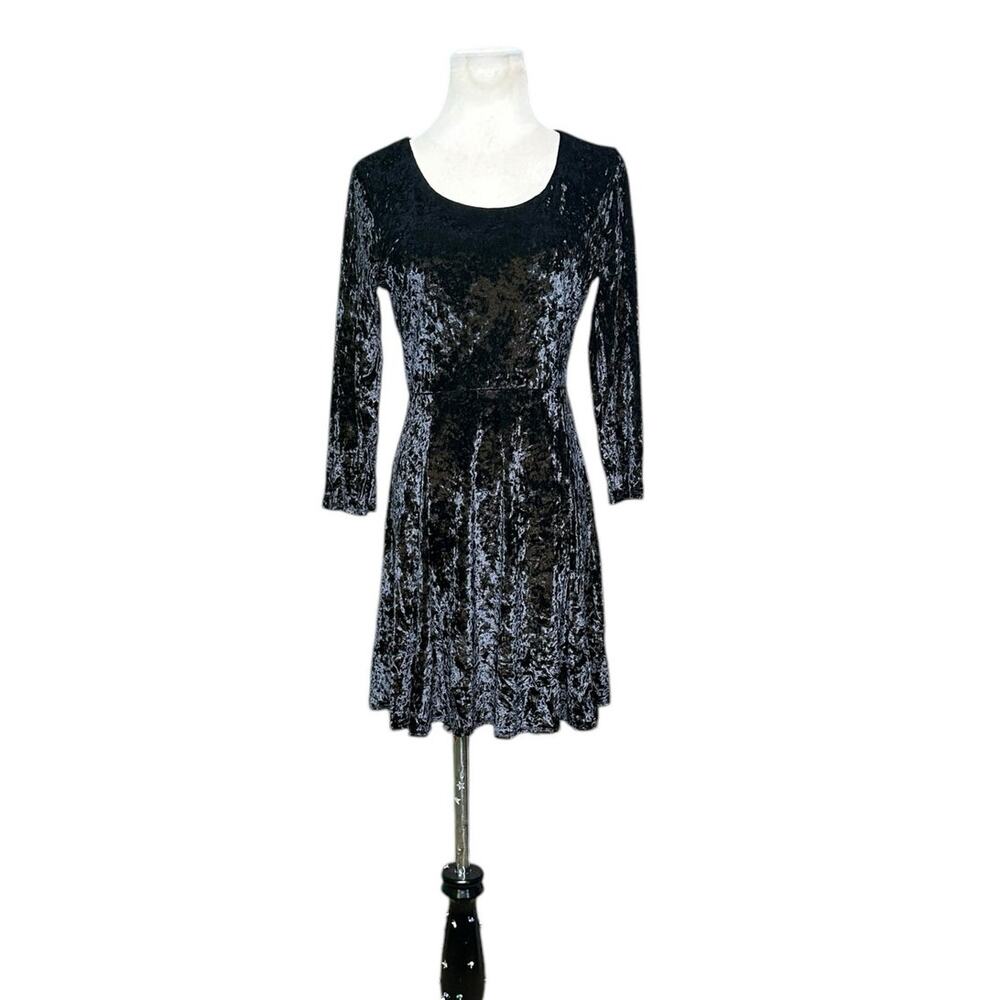 Nanette Lepore black velvet 3/4 sleeves fit and flare mini dress size M